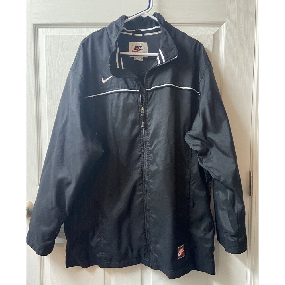 Nike Team Sports Jacket Coat Mens Large Black Nylon Full Zip Warm Outdoors